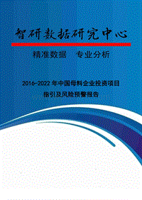 2016-2022年中国母料企业投资项目指引及风险预警报告.doc