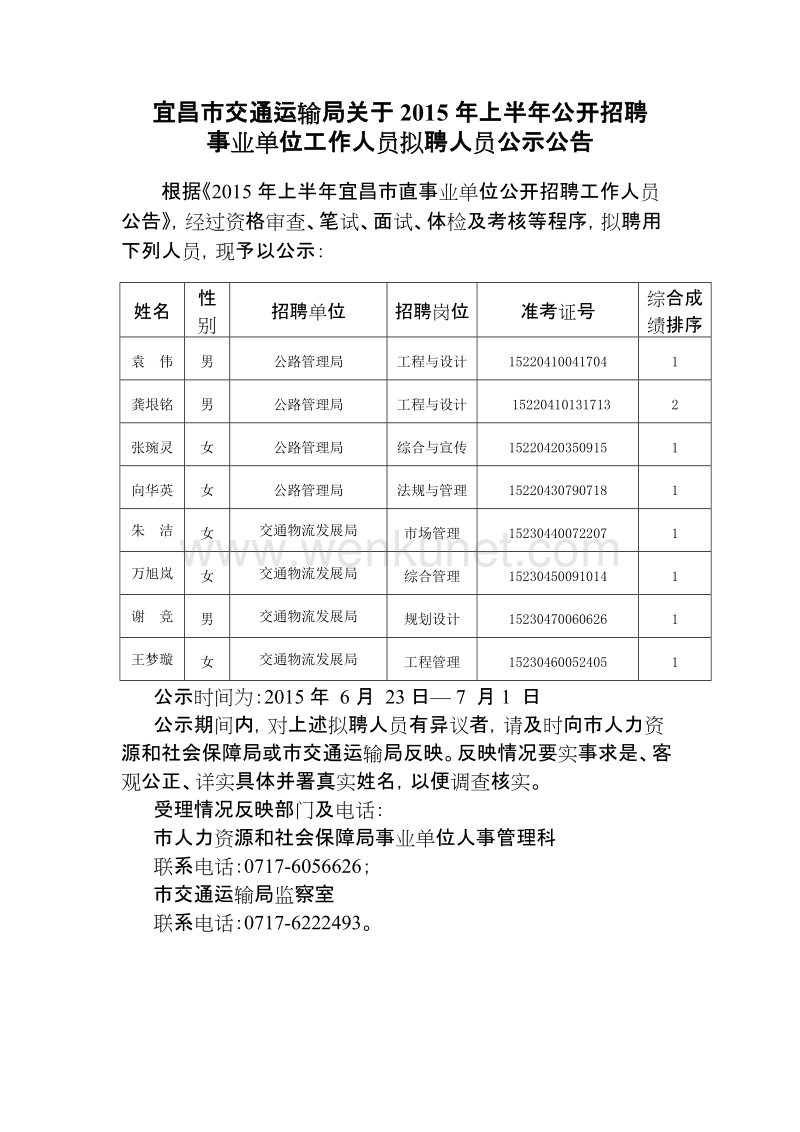 宜昌市交通运输局关于2015年上半年公开招聘 .doc_第1页