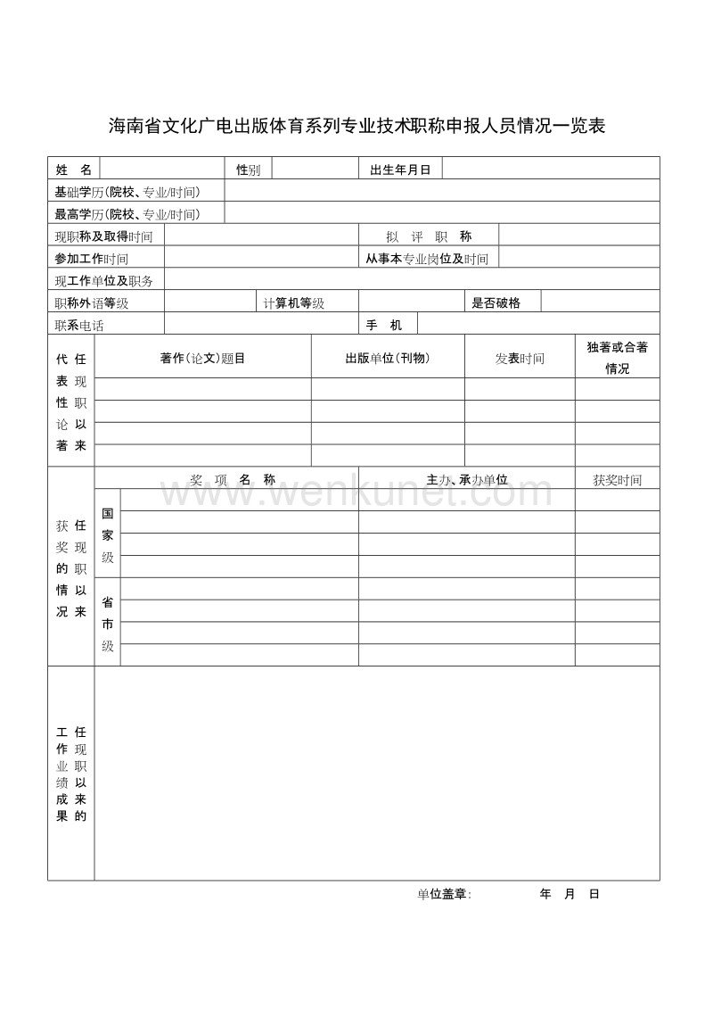 海南省文化广电出版体育系列专业技术职称申报人员情况一览表 .doc_第1页