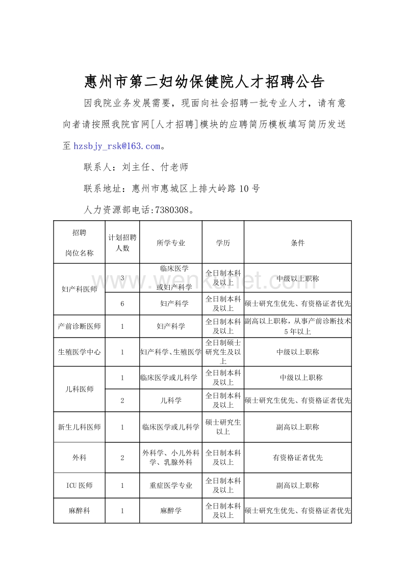 惠州市第二妇幼保健院人才招聘公告 .pdf_第1页