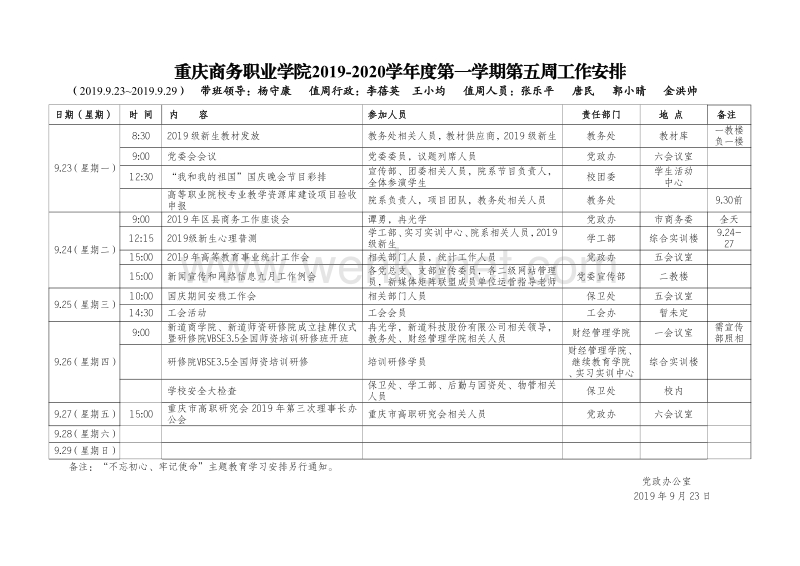 重庆商务职业学院2019-2020学年度第一学期第五周工作安排 .pdf_第1页