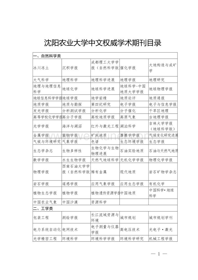 沈阳农业大学中文权威学术期刊目录 .doc_第1页