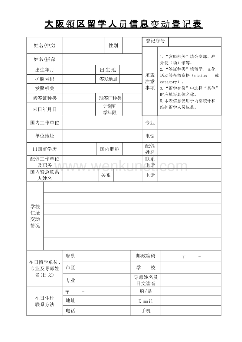 大阪领区留学人员信息变动登记表.doc_第1页