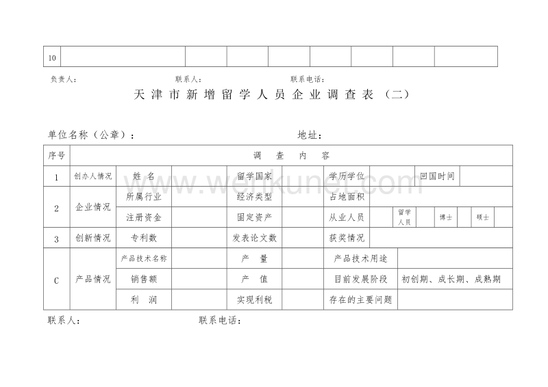 天津市新增留学人员企业调查汇总表（一）.doc_第2页