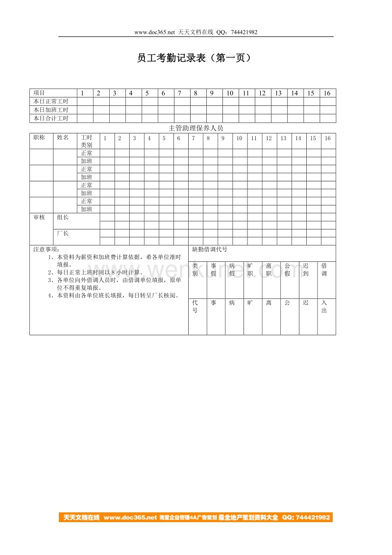 员工考勤记录表（第一页）.doc_第1页