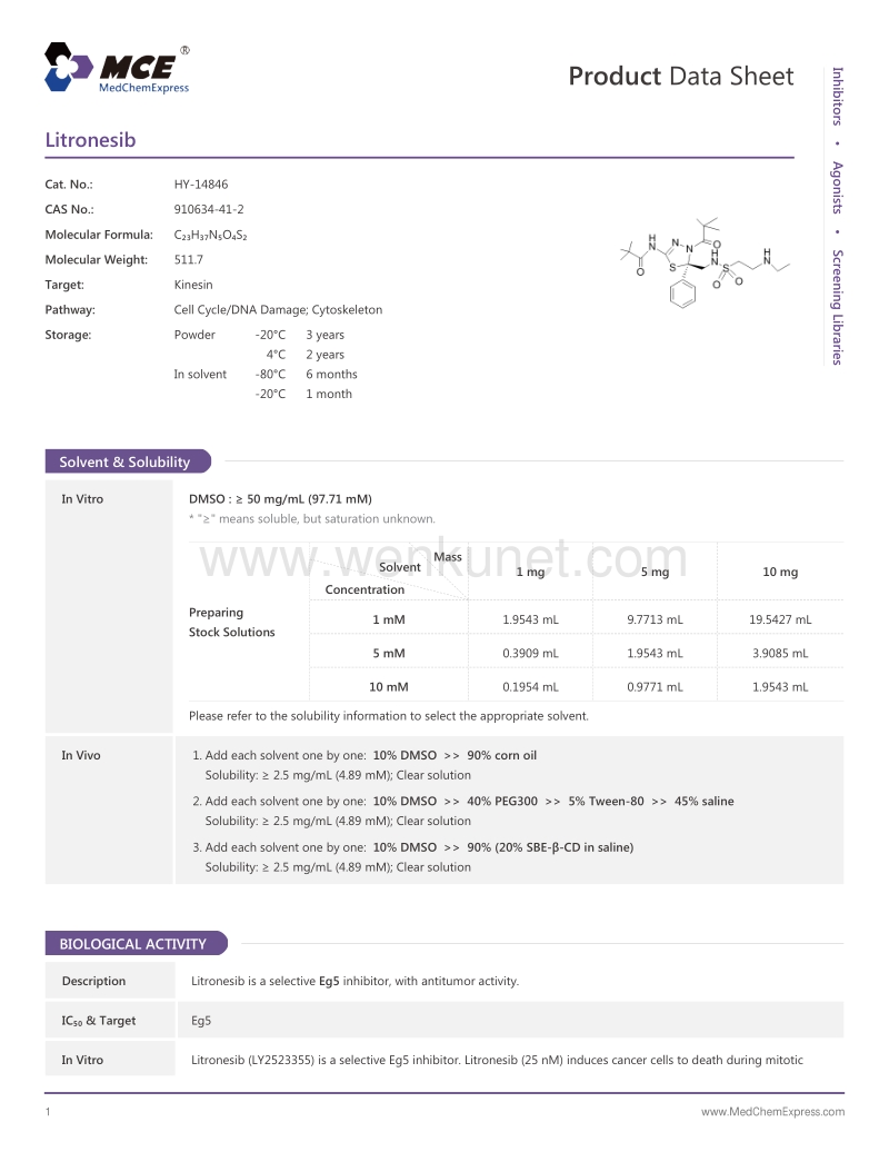Litronesib-DataSheet-MedChemExpress.pdf_第1页