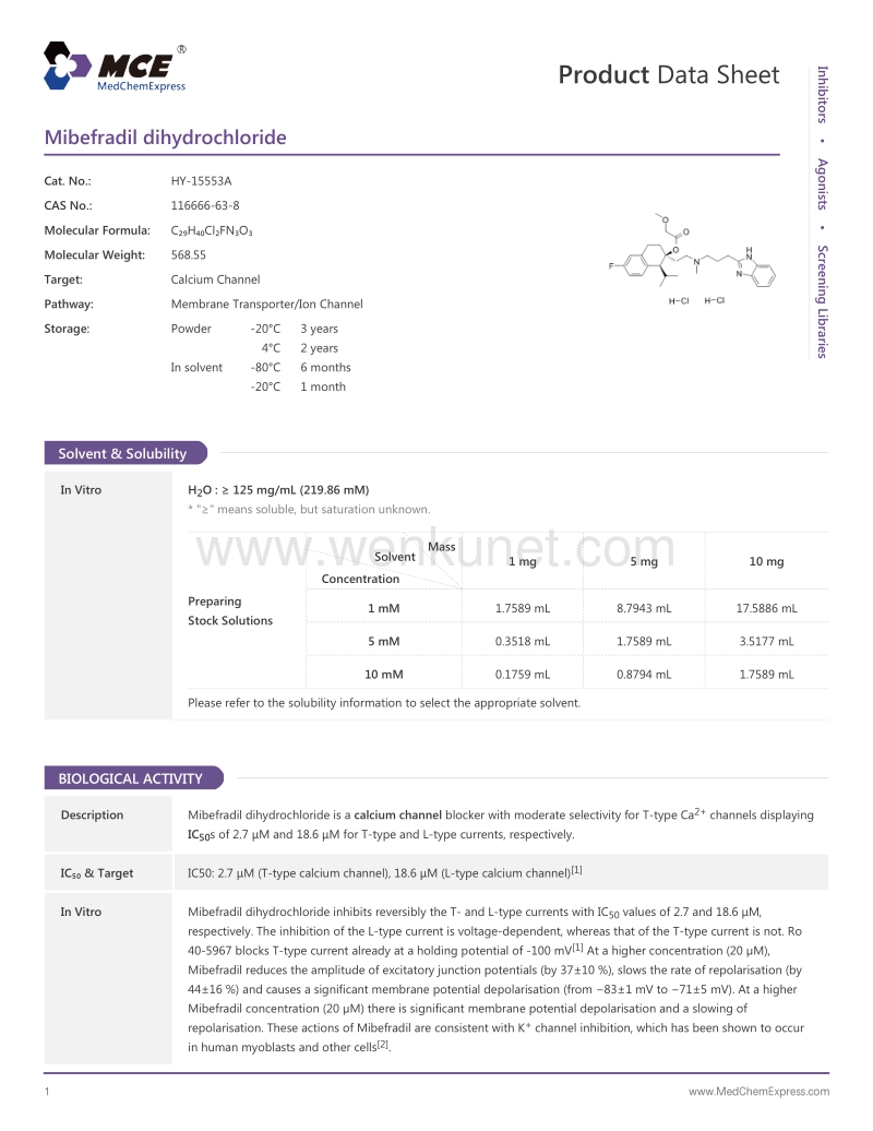 Mibefradil-dihydrochloride-DataSheet-MedChemExpress.pdf_第1页