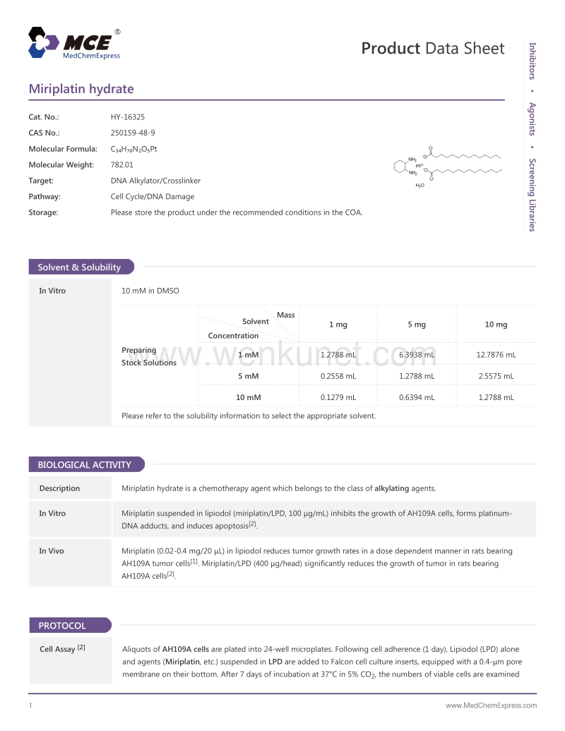 Miriplatin-hydrate-DataSheet-MedChemExpress.pdf_第1页