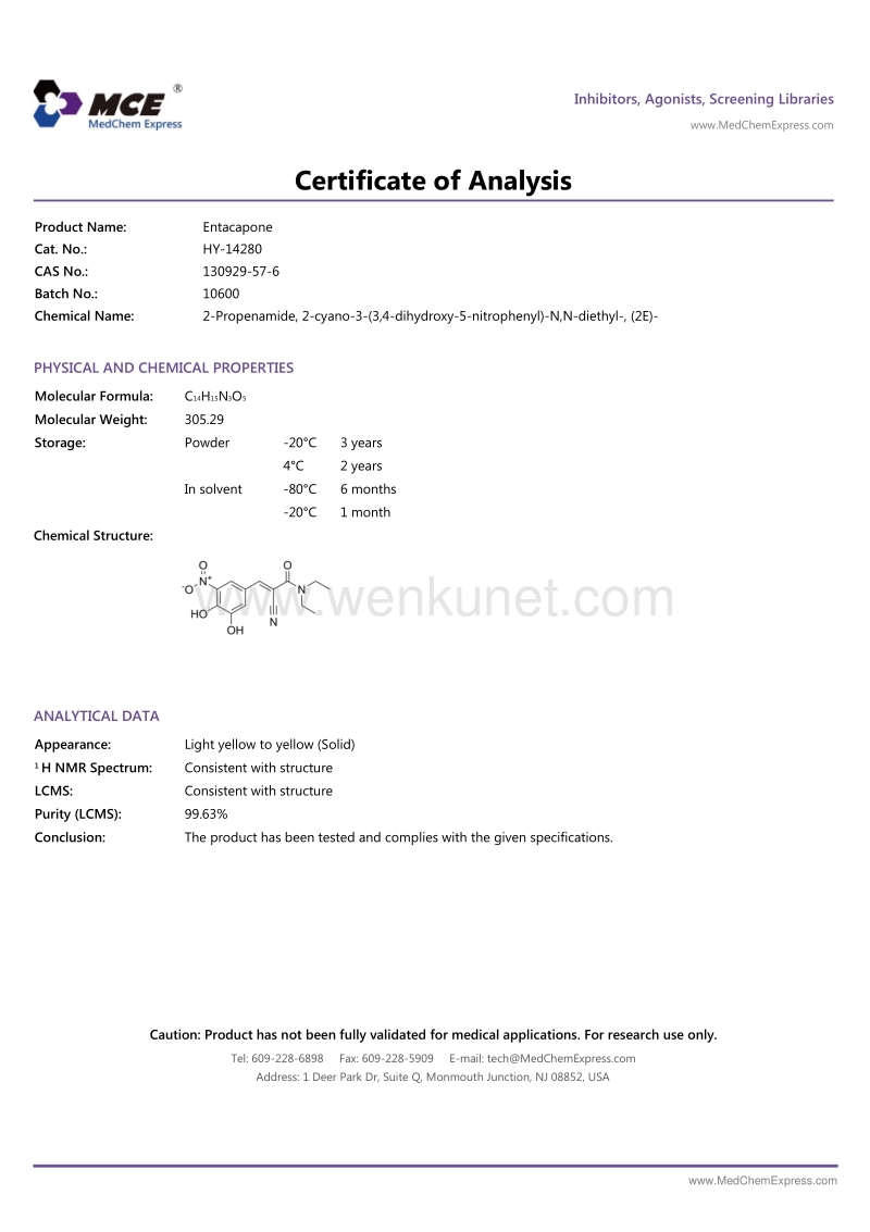 Entacapone-COA-10600-MedChemExpress.pdf_第1页