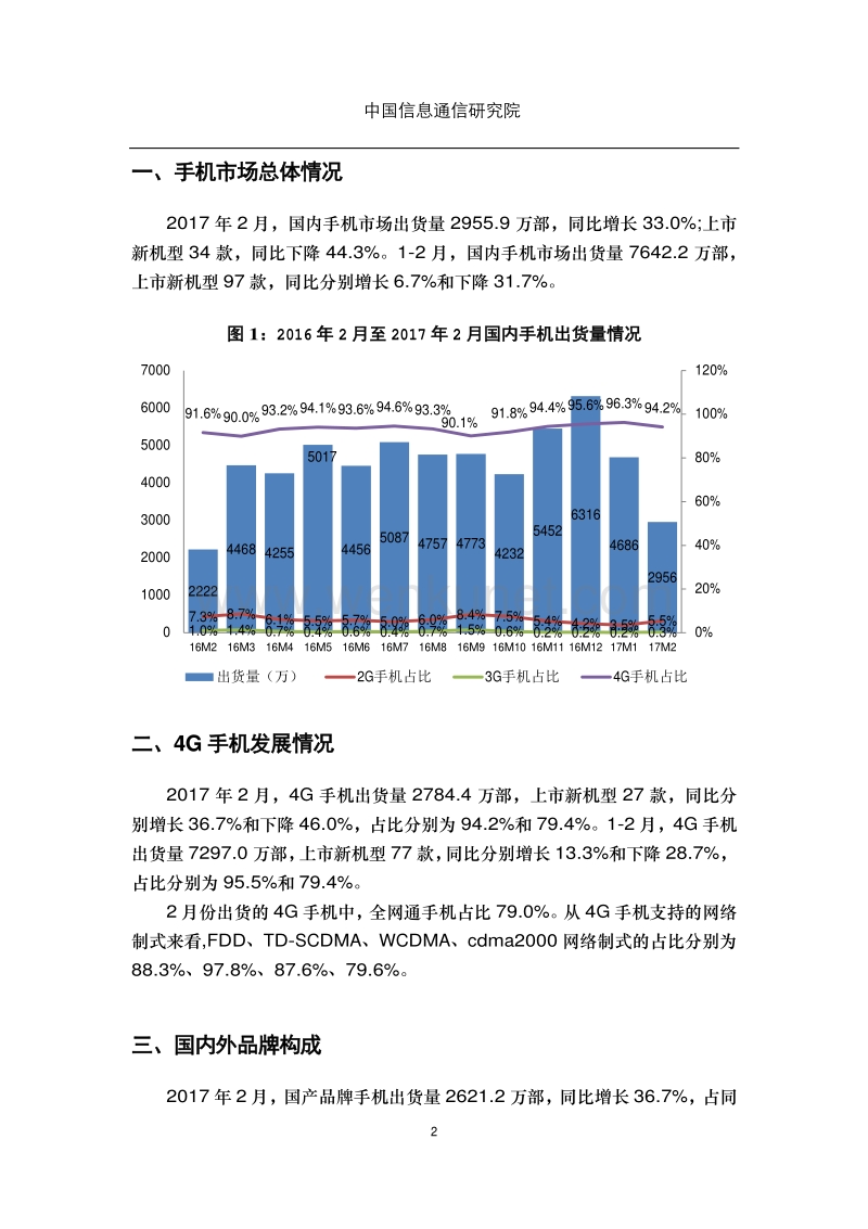 中国信息通信研究院：2017 年 2 月国内手机市场运行分析报告.pdf_第2页