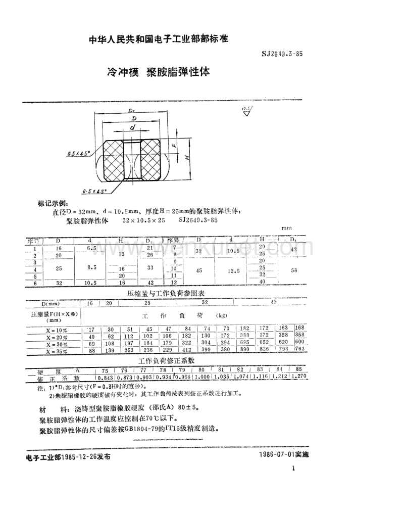 SJ 2649.3-1985 冷冲模 聚氨酯弹性体.pdf_第1页