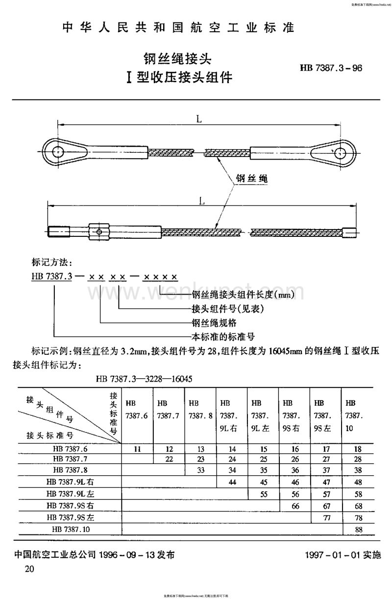 HB 7387.3-1996 钢丝绳接头 Ⅰ型收压接头组件.pdf_第1页