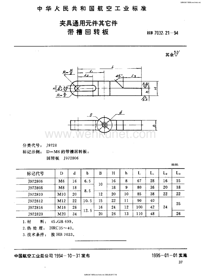HB 7032.21-1994 夹具通用元件其它件 带槽回转板.pdf_第1页