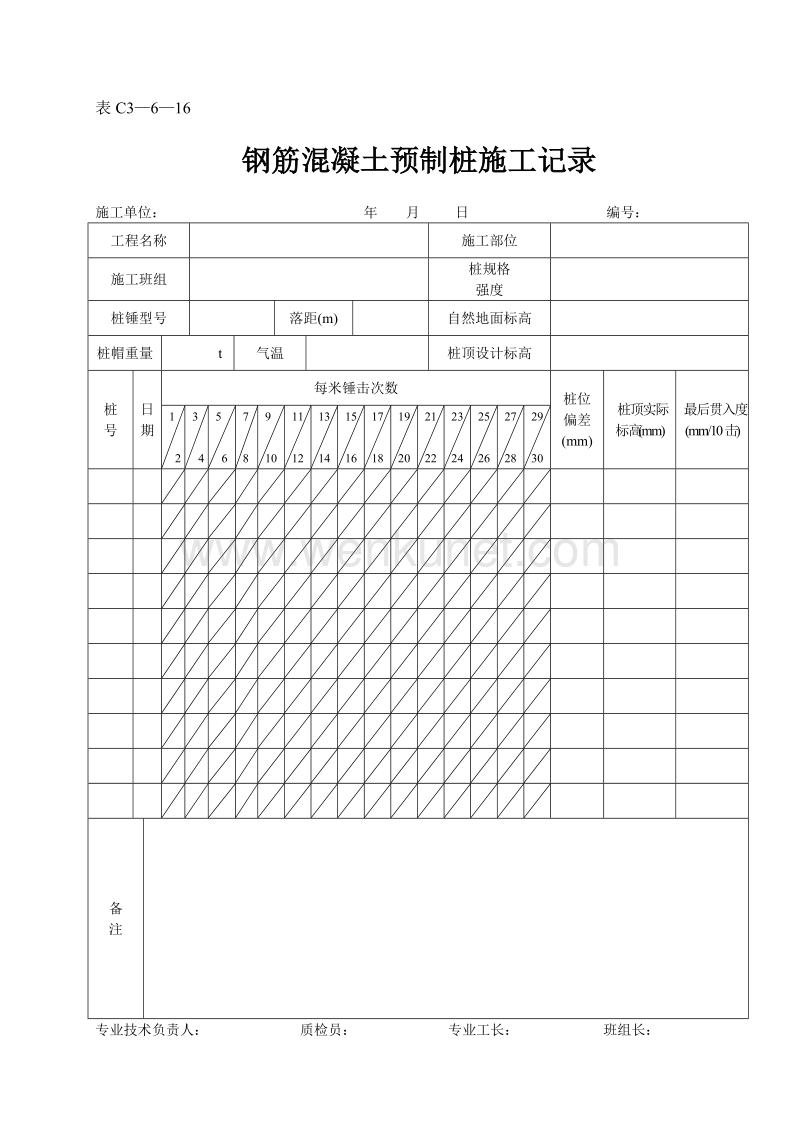 DBJ04 214-2004 山西省建筑工程施工资料管理规程_表C3—6—16.doc_第1页