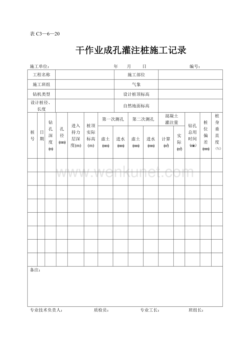 DBJ04 214-2004 山西省建筑工程施工资料管理规程_表C3—6—20.doc_第1页