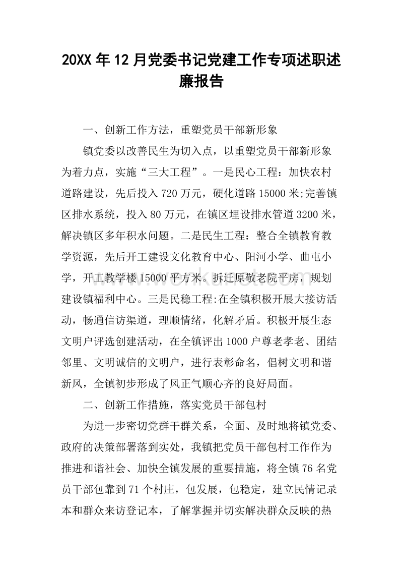 20XX年12月党委书记党建工作专项述职述廉报告.docx_第1页