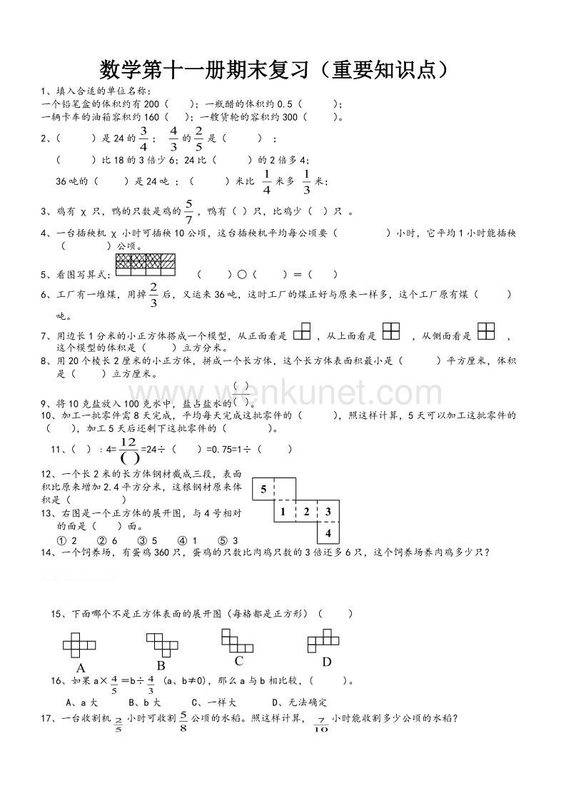 苏教版六年级上册数学易错题重点题综合.doc_第3页