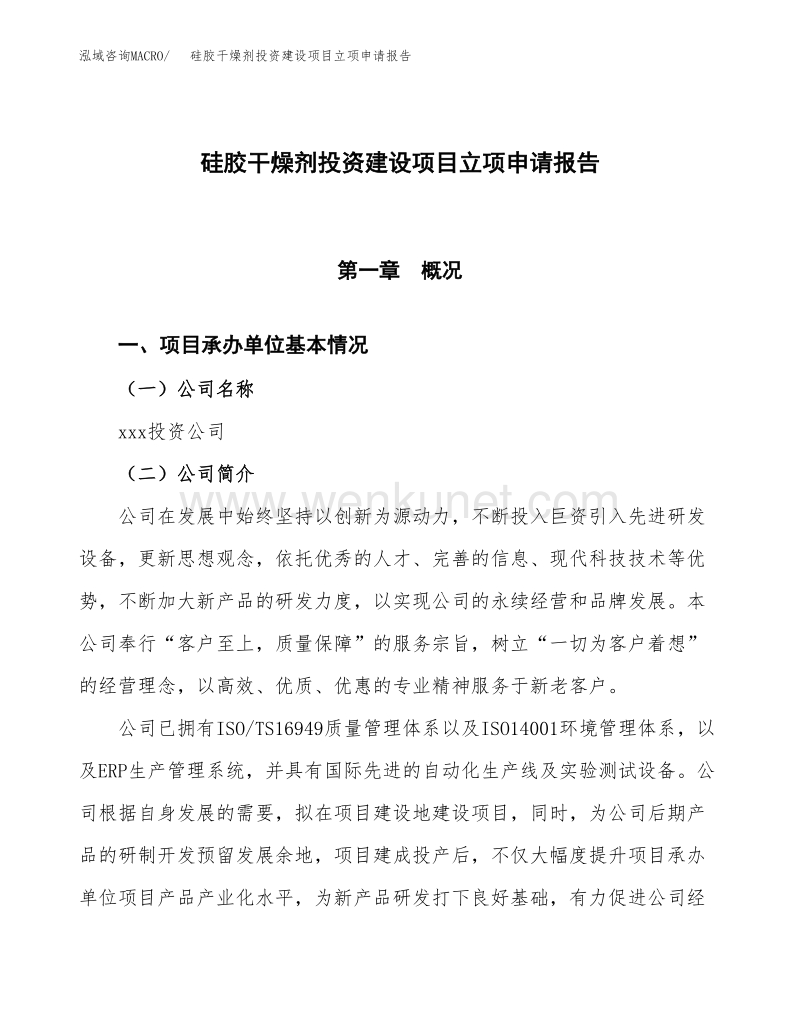 硅胶干燥剂投资建设项目立项申请报告范本（总投资19000万元）.docx_第1页