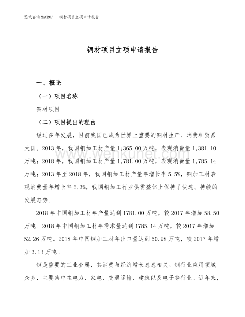 铜材项目立项申请报告范文范本 (1).docx_第1页