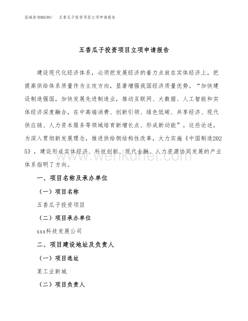 五香瓜子投资项目立项申请报告（立项参考范本）.docx_第1页
