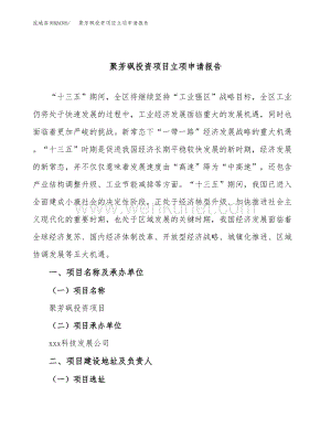 聚芳砜投资项目立项申请报告（立项参考范本）.docx