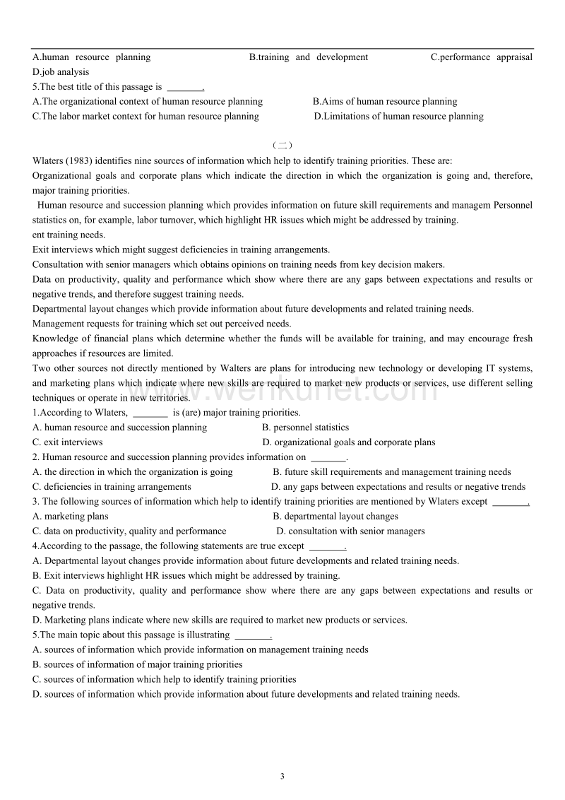 2.助理人力资源管理师-三级(上海)-HR专业英语10套试卷.doc_第3页