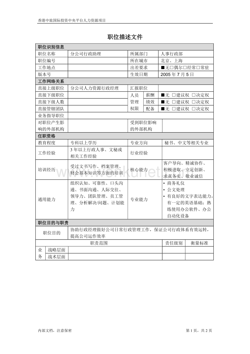 人力资源综合_分公司行政助理.doc_第1页