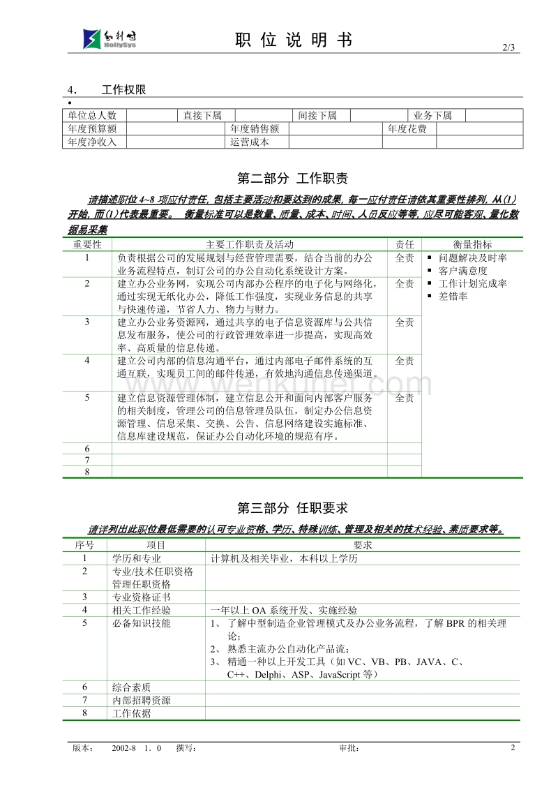 亿阳融智-和利时—OA工程师职位说明书V1.0.doc_第2页
