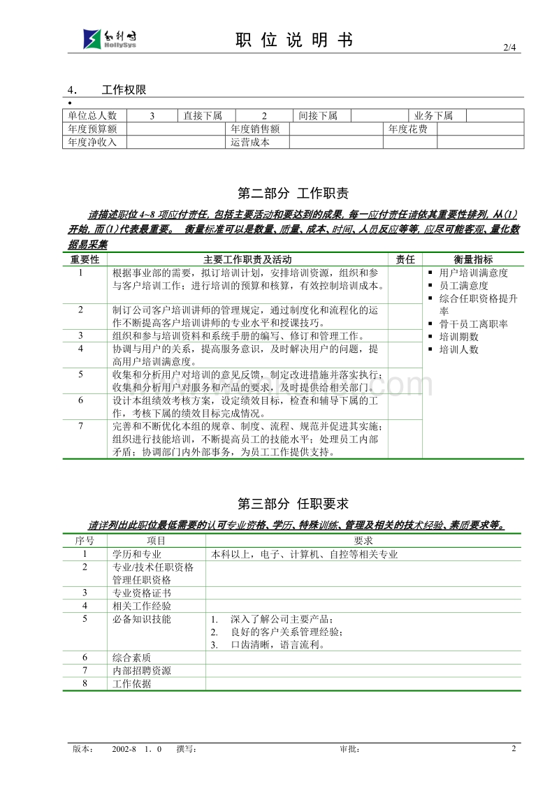 亿阳融智-和利时—7系统部培训室主管职位说明书V1.0.doc_第2页