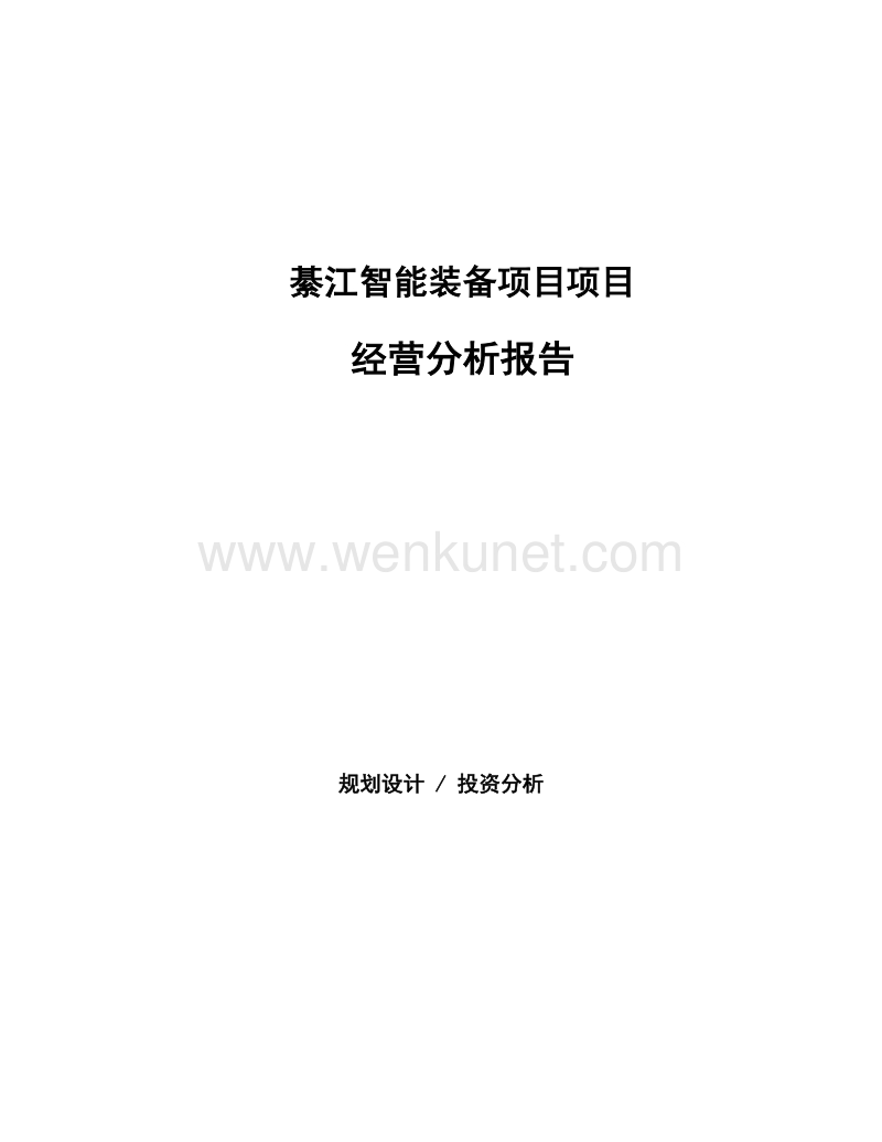 綦江智能装备项目项目经营分析报告.docx_第1页