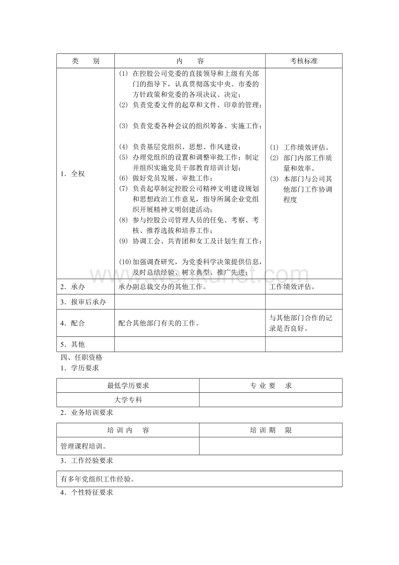 党委办公室主任职位说明书.doc_第2页