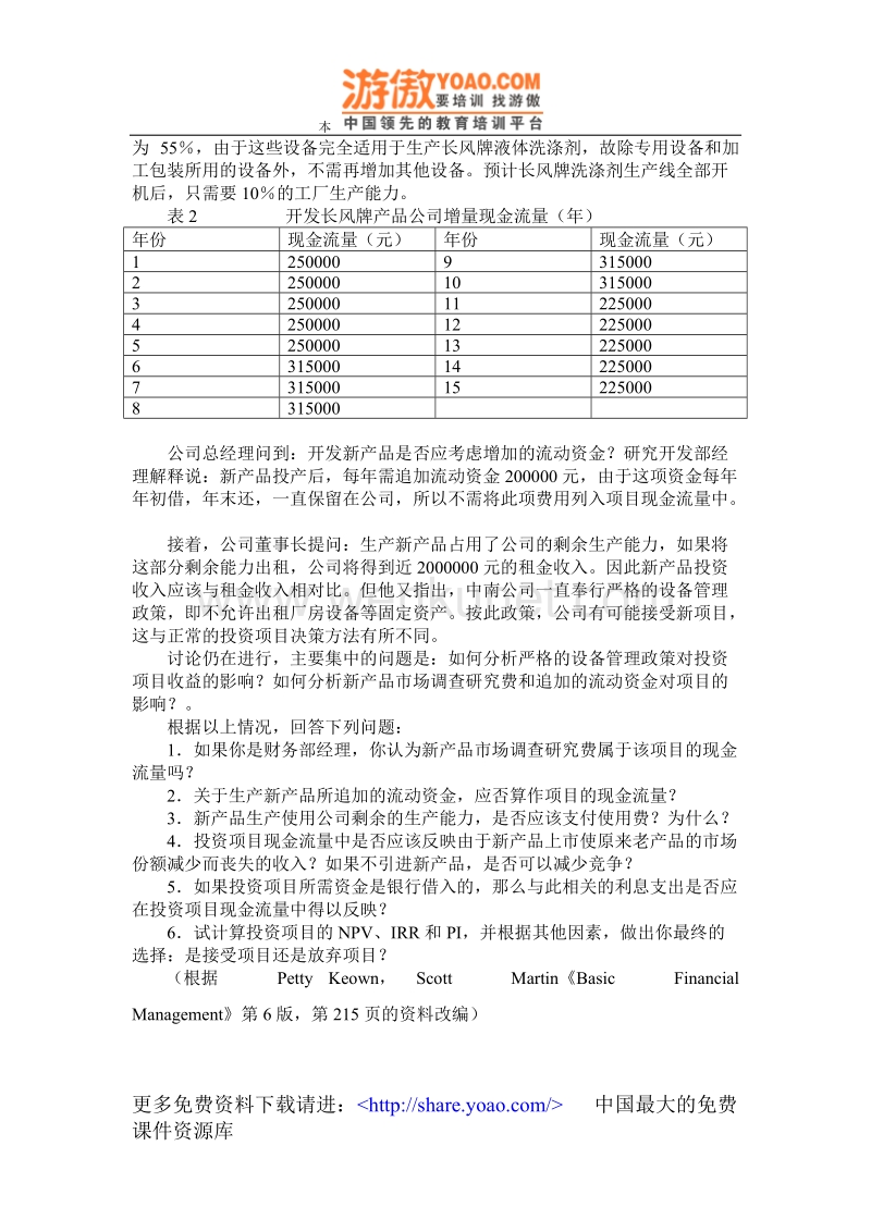 公司理财案例：中南日用化学品公司资本预算分析_01.doc_第2页