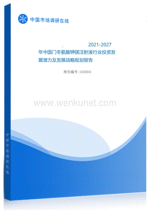 2021年中国门冬氨酸钾镁注射液行业投资发展潜力及发展战略规划报告.docx
