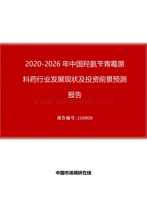 中国羟氨苄青霉原料药行业发展现状及投资前景预测报告.docx