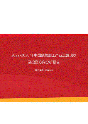 2022年中国蔬菜加工产业运营现状及投资方向分析报告（更新版）.docx