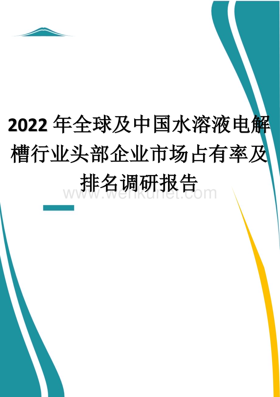 2022年全球及中国水溶液电解槽行业头部企业市场占有率及排名调研报告.docx_第1页