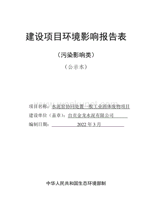 水泥窑协同处置一般工业固体废物项目环评报告书.pdf