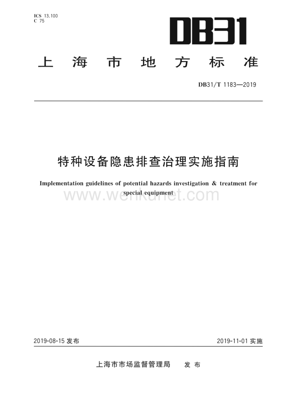 DB31∕T 1183-2019 特种设备隐患排查治理实施指南(上海市).pdf_第1页