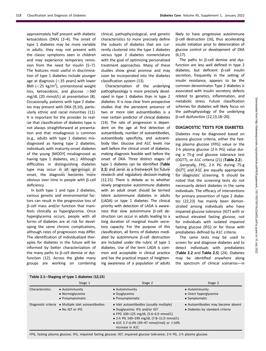 ADA糖尿病的分类、诊断：糖尿病的医疗护理标准(2022年).pdf_第2页