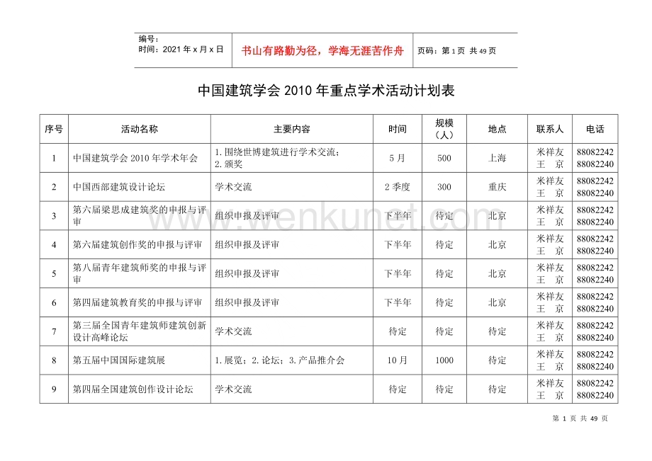 中国建筑学会XXXX年学术活动计划表.docx_第3页