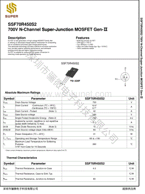 700v超级结mos管SSF70R450S2-SSF70R450S2 mos管关键参数_骊微电子.pdf