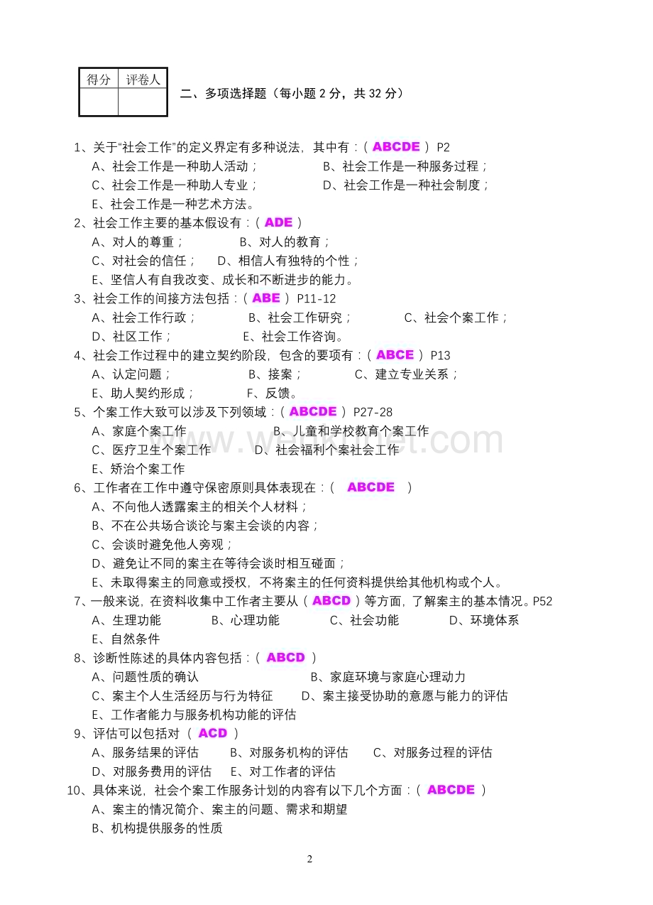 上海电视大学2013至2014学年度第二学期期中考试 社会工作方法 试题及答案.doc_第2页