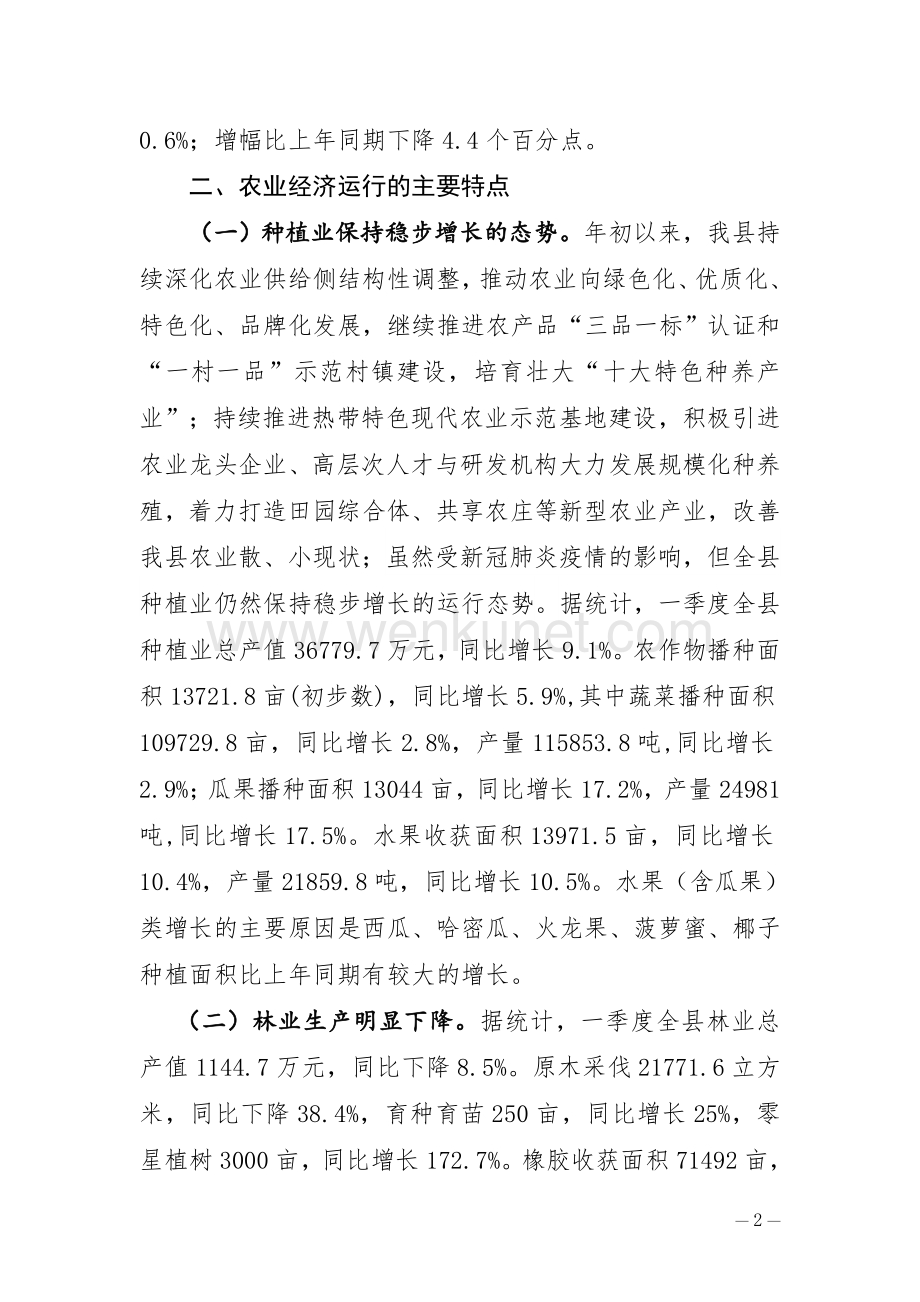 2020年一季度昌江县农业经济分析 .doc_第2页