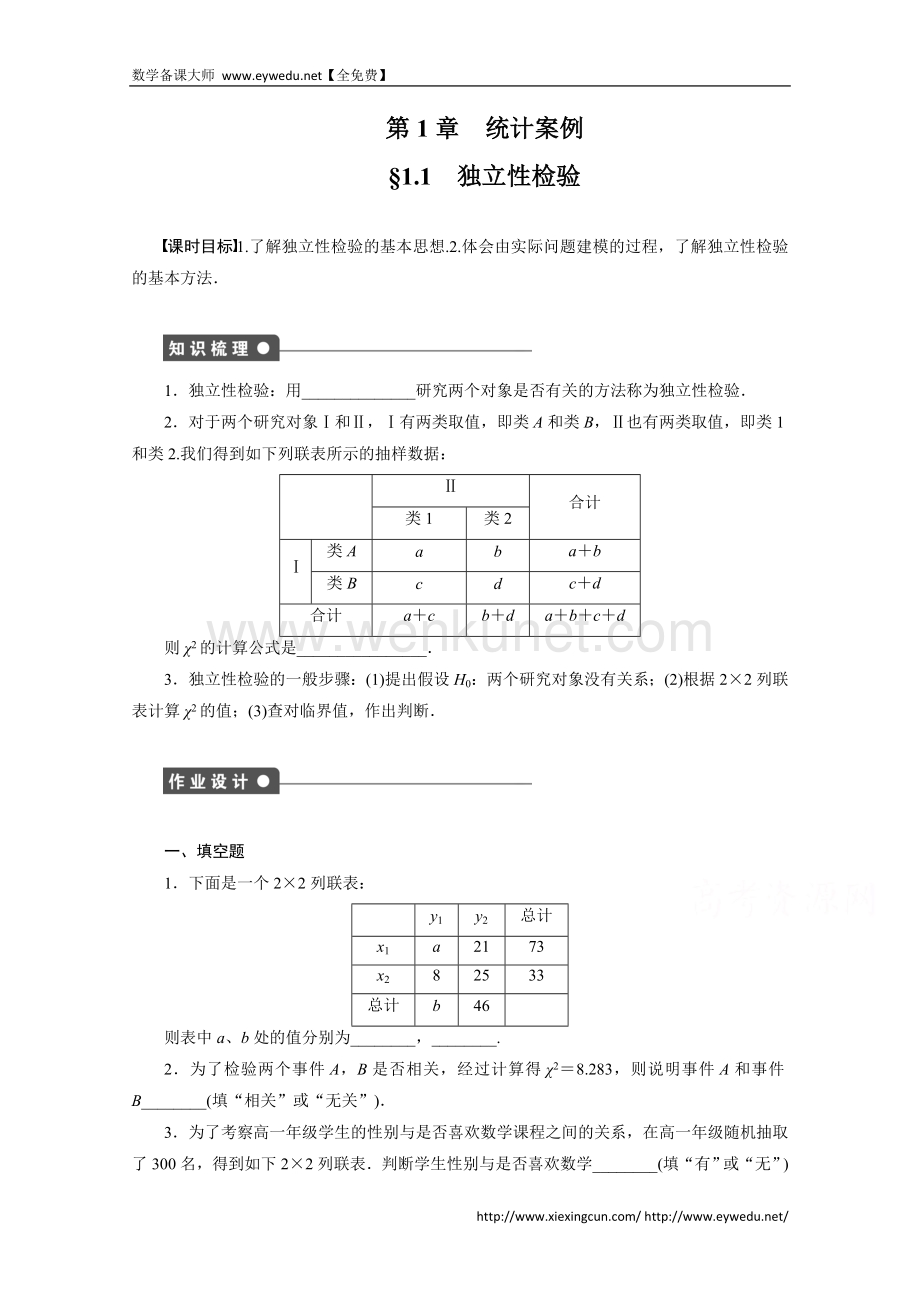 2014-2015学年高中数学（苏教版选修1-2） 第1章 1.1 课时作业.doc_第1页