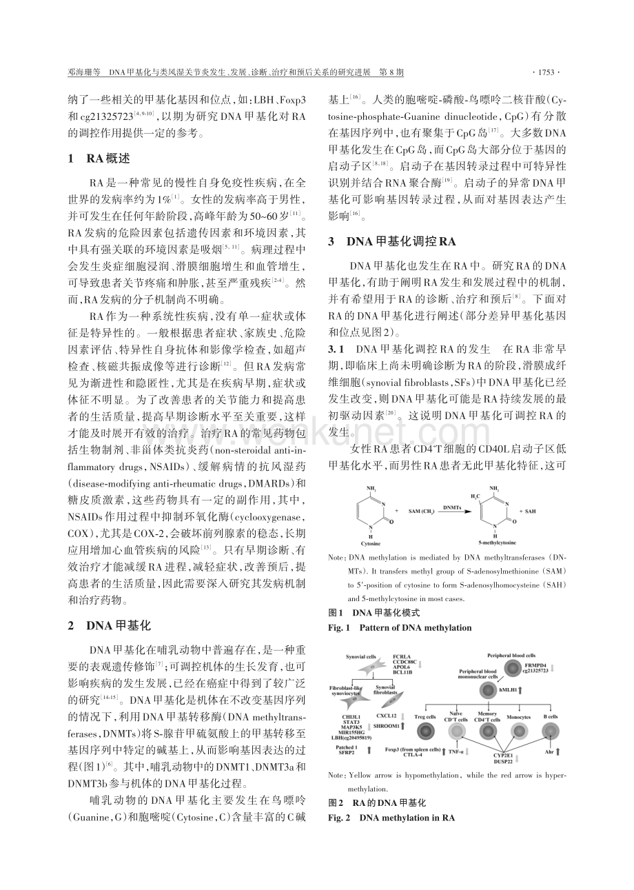 DNA甲基化与类风湿关节炎发生、发展、诊断、治疗和预后关系的研究进展.pdf_第2页