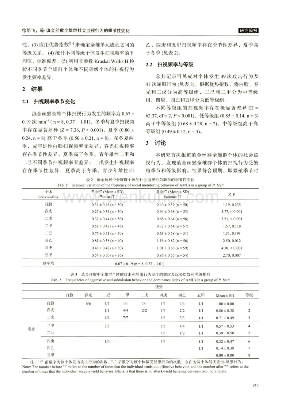 滇金丝猴全雄群社会监视行为的季节性变化.pdf_第3页