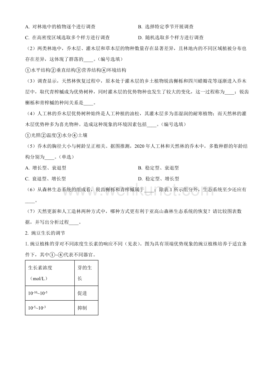 上海市黄浦区2024届高三下学期4月二模试题 生物 Word版含解析.docx_第2页