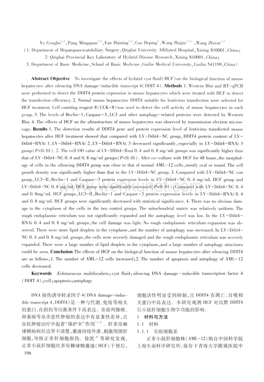 多房棘球蚴囊液对沉默DDIT4后小鼠肝细胞生物学功能的影响.pdf_第2页