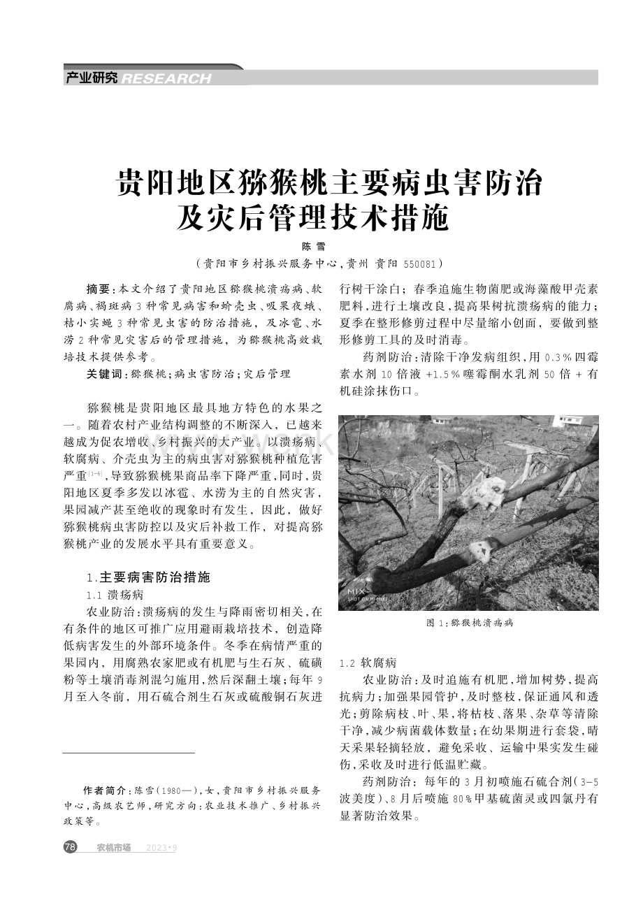 贵阳地区猕猴桃主要病虫害防治及灾后管理技术措施.pdf_第1页