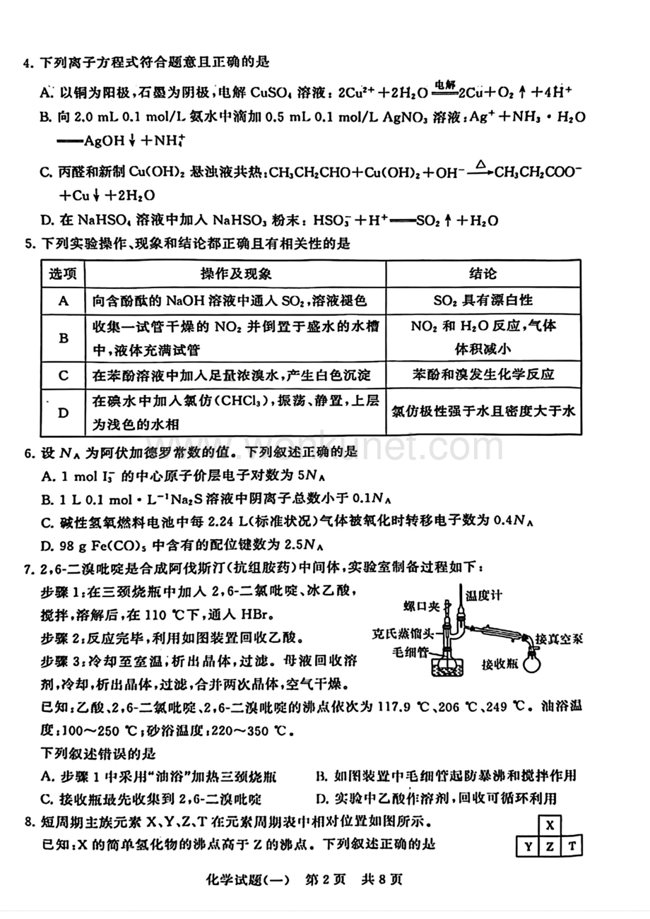 湖北省T8联盟2024届高三下学期压轴考试（一模）化学 PDF版含解析.pdf_第2页